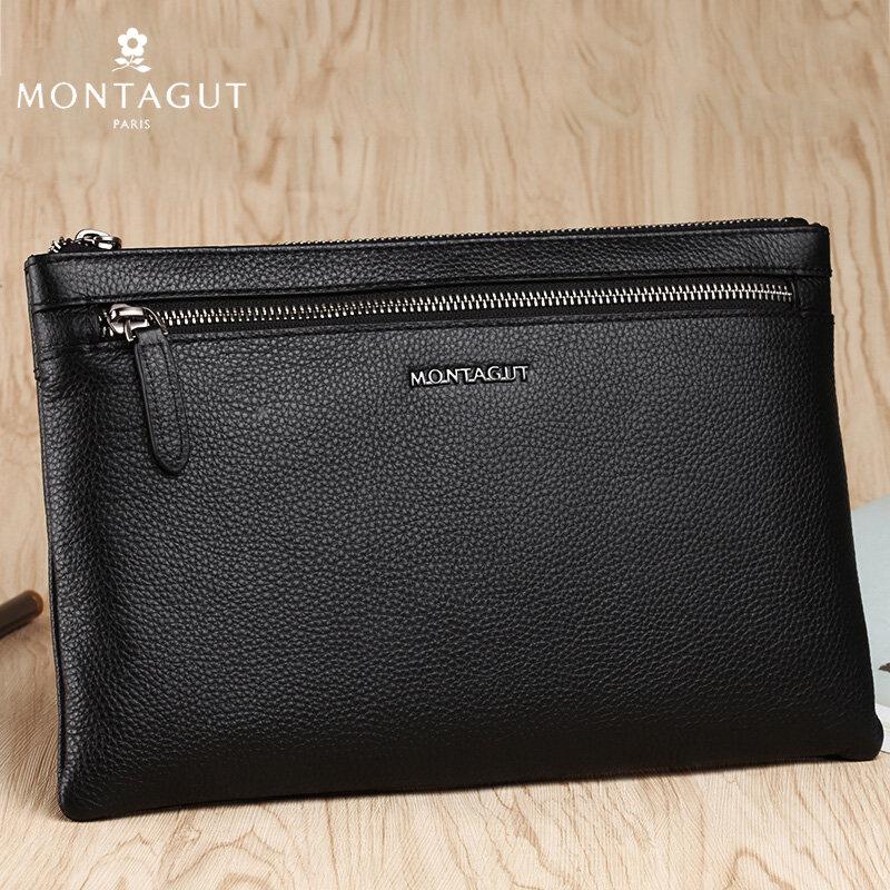 梦特娇手包男柔软羊皮手拿包大容量男士多功能真皮手机包钱包手拿包