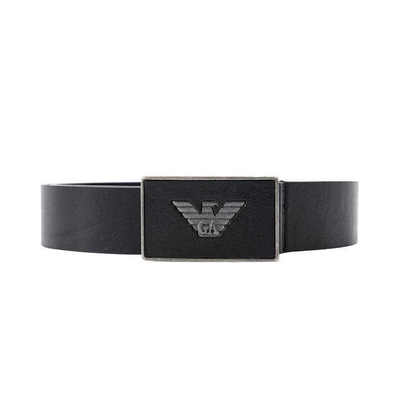 EMPORIO ARMANI 阿玛尼 男士徽标板扣牛皮皮带腰带 黑色 Y4S196 YDC0G 80001 95