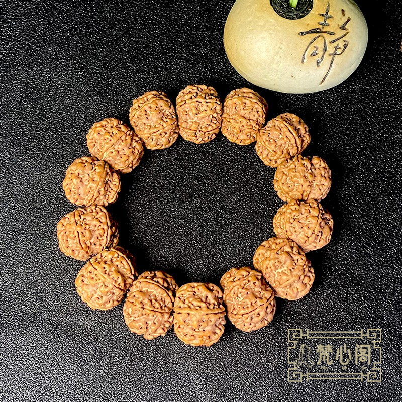 [梵心阁]尼泊尔毕业级扇面蜂王6瓣大金刚菩提手串黄皮6星头12+2颗双龙纹大爆肉