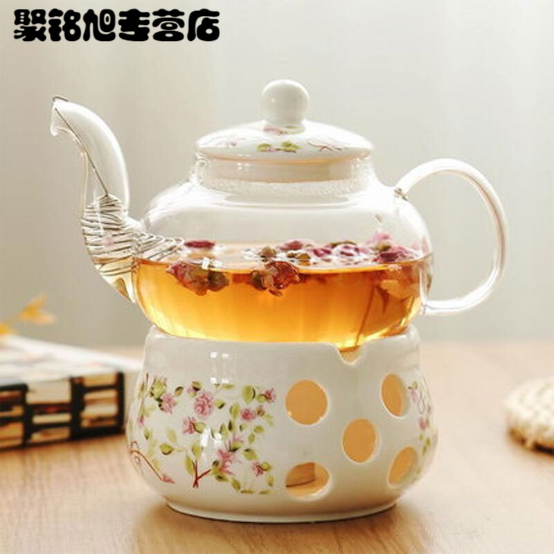 陶瓷花茶壶花茶具花茶杯玻璃花水果花果茶壶蜡烛加热创意简约茶具套装