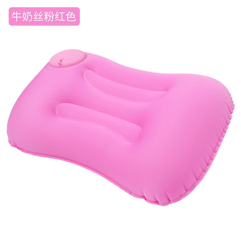充气枕头旅行吹气枕便携腰垫男飞机折叠靠枕抱枕坐车午睡神器 按压充气牛奶丝方枕【粉色】