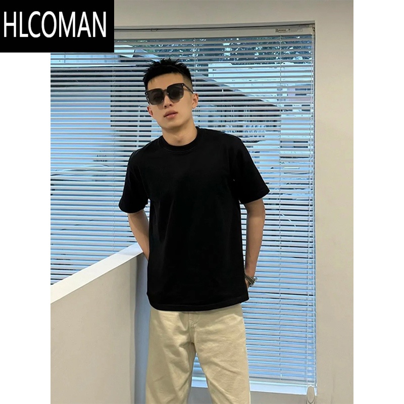 HLCOMAN美式300g纯黑色正肩T恤男高级感cleanfit短袖潮牌宽松半截袖 黑色 M建议体重100-120斤