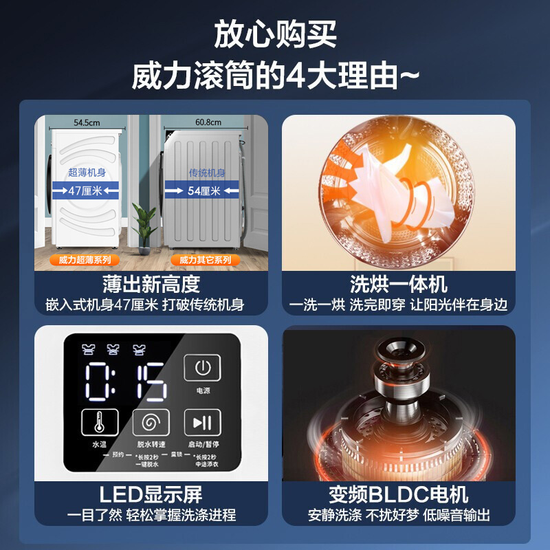 威力(WEILI)10KG洗烘一体滚筒洗衣机全自动超薄机身巴氏除菌洗高温筒自洁以旧换新XQG100-1016DPHX白高清大图