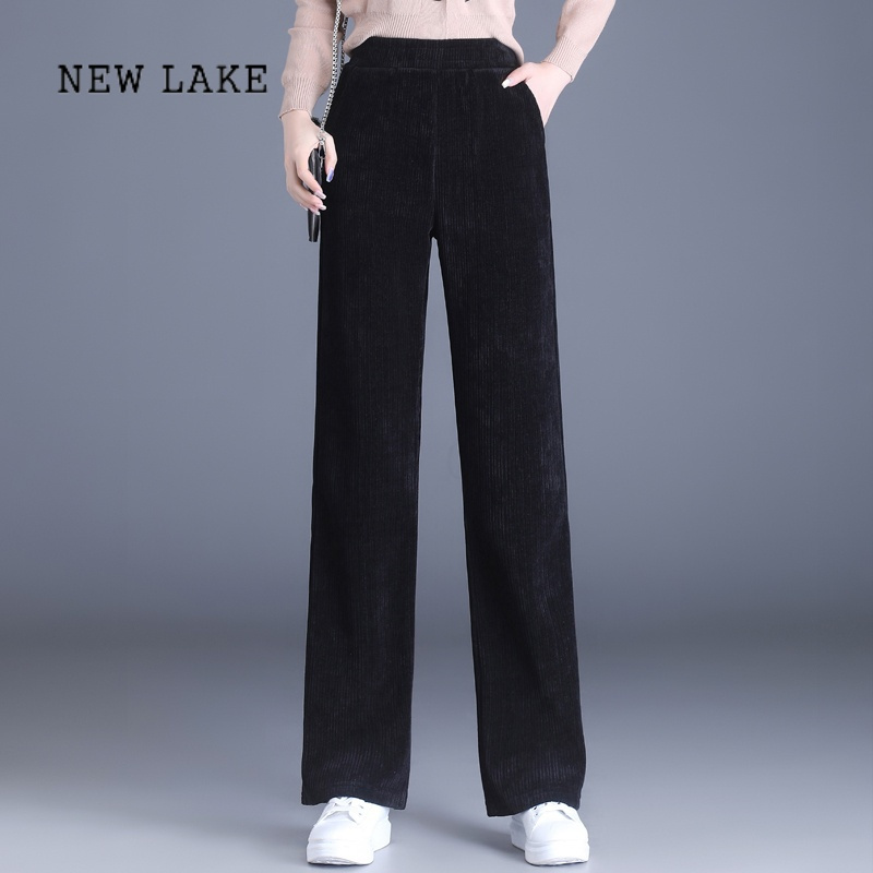 lake雪尼尔阔腿裤女春秋新款灯芯绒裤子休闲高腰垂感窄版直筒加绒女裤