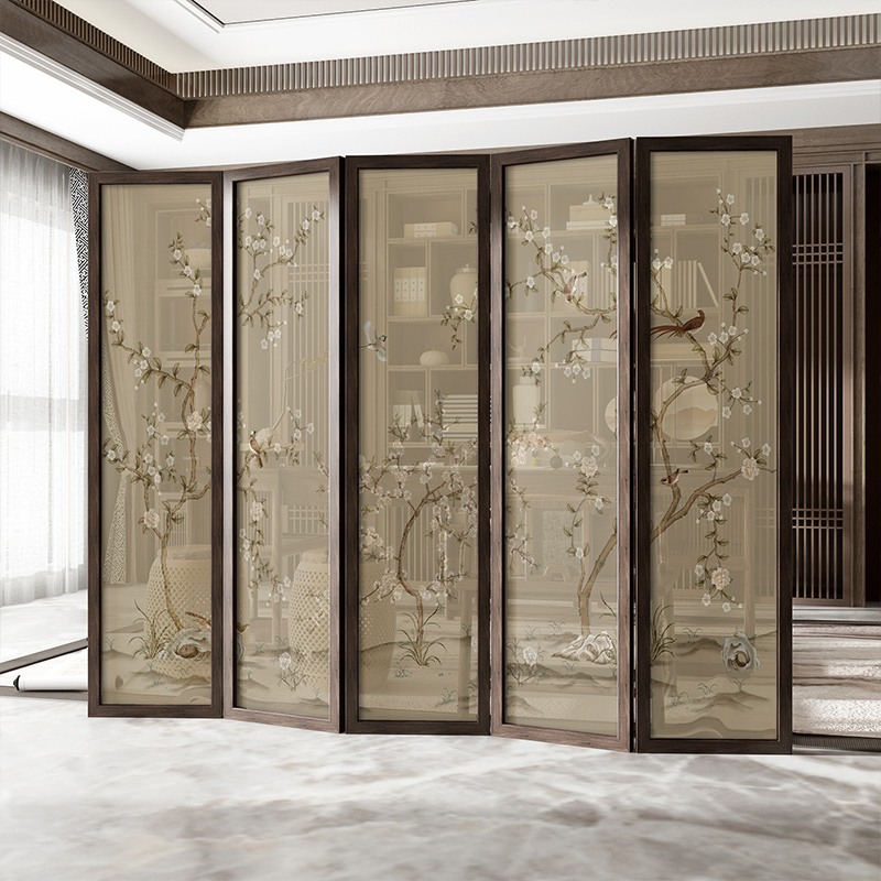 中式屏风客厅玄关简约现代遮挡家用酒店装饰卧室折叠移动隔断折屏 3扇50*190CM(胡桃木）