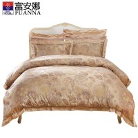 富安娜（FUANNA）家纺丝绵大提花四件套欧式荷叶边双人套件1.8m床宫廷风贡缎4件套艾琳娜
