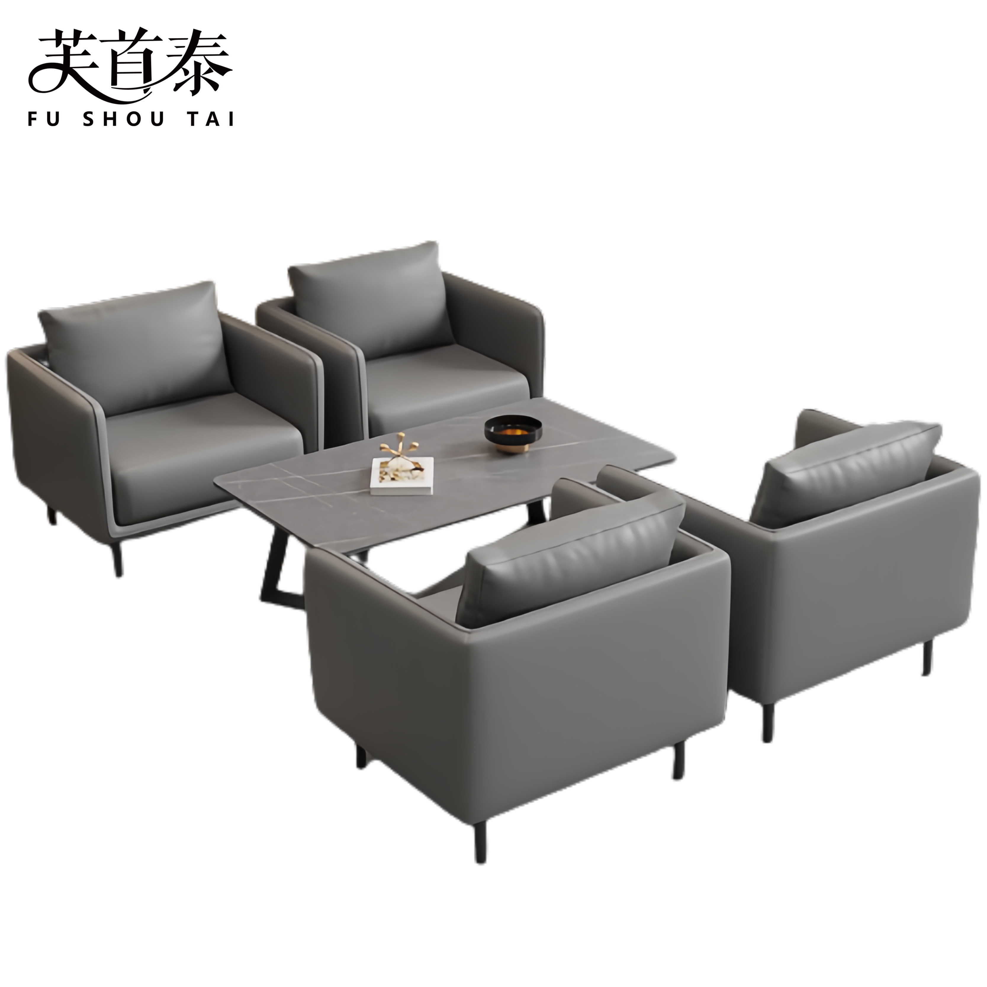 芙首泰办公组合沙发730*700*750mm(4单人+茶几)套高清大图