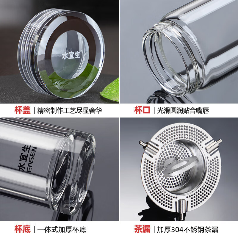 水宜生 180ML 双层玻璃杯 便携迷你泡茶杯 耐高温商务车载水杯 防烫带盖小容量杯子 G307高清大图