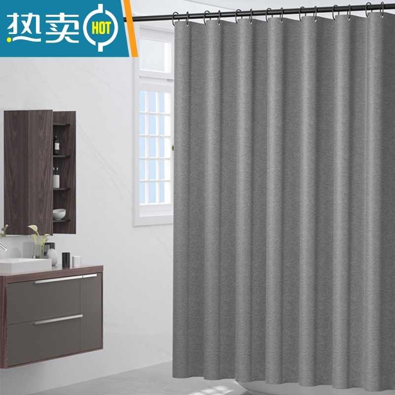 敬平浴帘浴室防水布套装免打孔卫生间隔断帘加厚挂帘干湿分离 单帘高级灰单帘+挂钩+绑带 特厚双层防水宽200*高200181-200厘米墙距适用