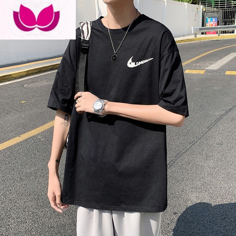 七斓2022男士短袖t恤潮流宽松五分袖潮牌男生短袖上衣港风