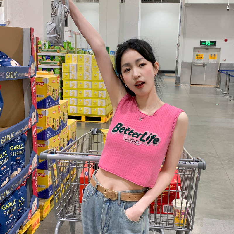 [1.5折价50元]唐狮夏季新款女背心外穿短款针织小吊带美式无袖背心上衣潮酷