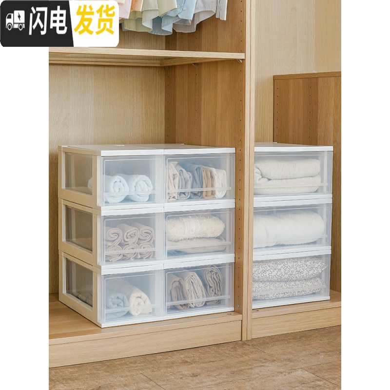 三维工匠抽屉式收纳盒衣柜收纳可叠加透明储物收纳箱爱丽丝塑料家用高清大图