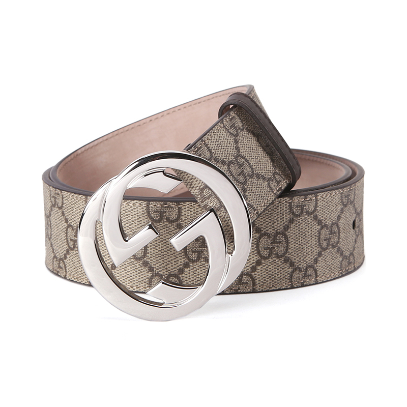 GUCCI/古驰 中性皮质双G压纹板扣皮带腰带411924KGDHN 9643 米色乌木色100