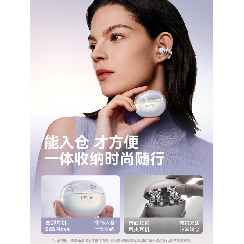 SANAG塞那耳夹式运动降噪蓝牙耳机S6S Nova 白高清大图
