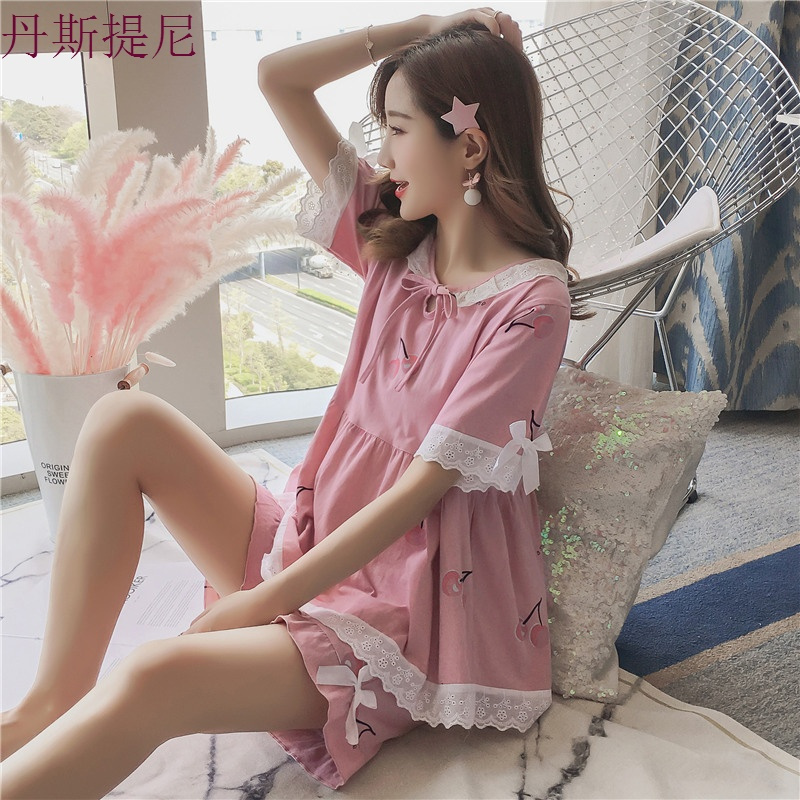 睡衣女夏套装短袖两件套可外穿纯棉韩版清新学生性感家居服冰丝秋