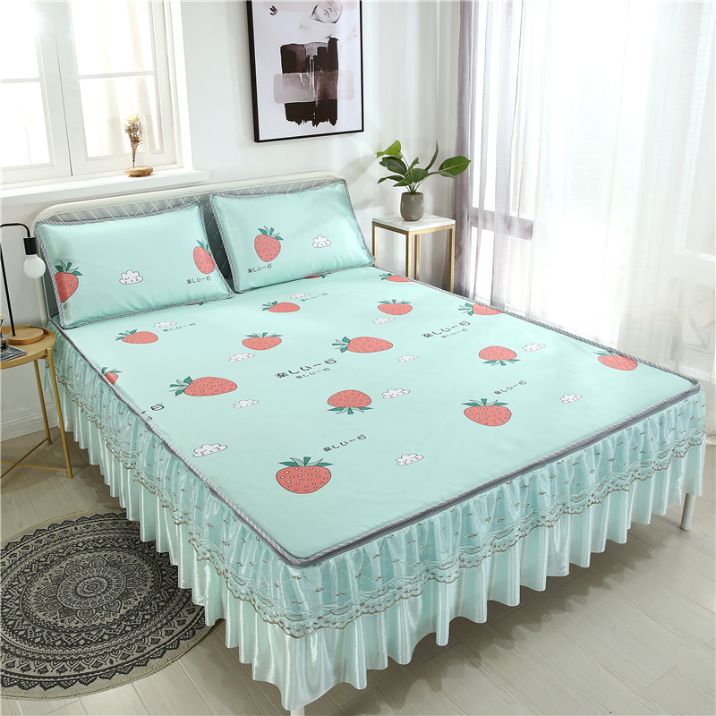 美帮汇可水洗折叠冰丝凉席三件套床裙床笠款夏季夏天机洗的凉滑床单软席高清大图