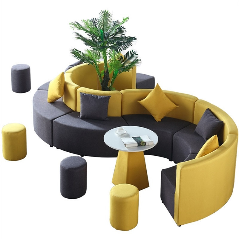 质凡个性创意培训机构休息接待洽谈区 S型沙发+茶几+4圆凳 3700mm高清大图