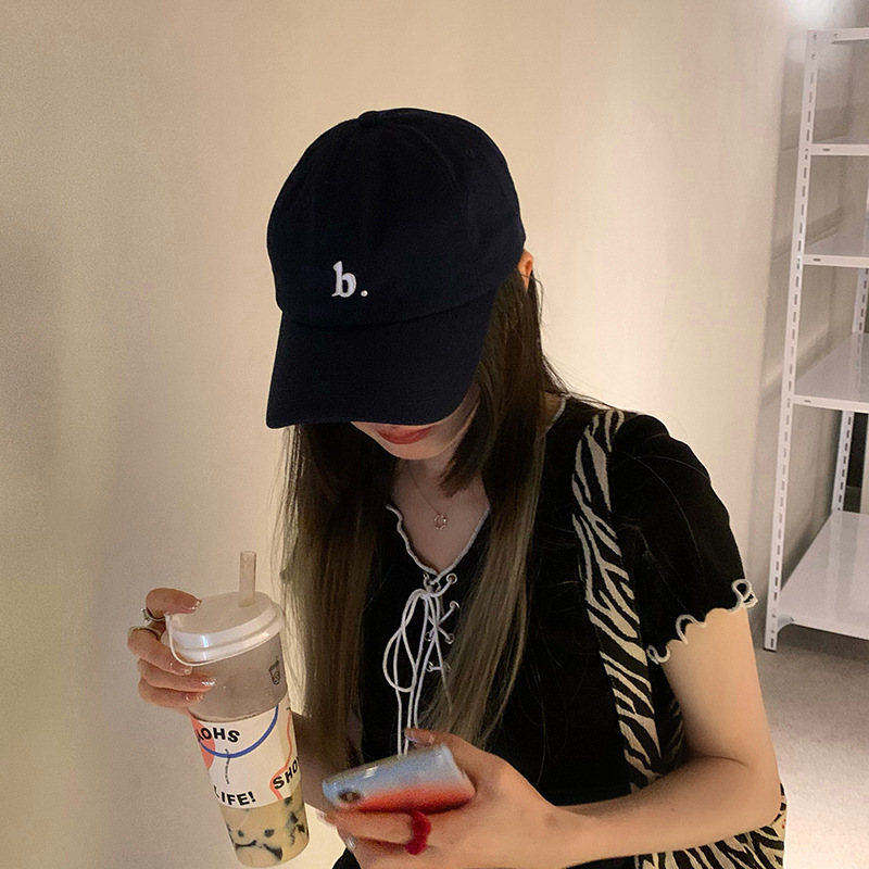 帽子女ins网红时尚韩版字母b棉质棒球帽女韩国时尚休闲软顶鸭舌帽