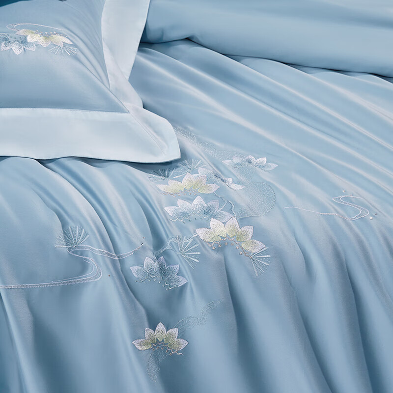 水星家纺100s抗菌刺绣全棉四件套-超柔 松韵秘境200*230高清大图