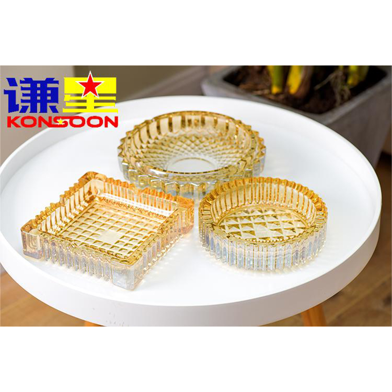 谦星 水晶玻璃烟灰缸酒店办公室烟缸烟碟 特大钻石切面透明180*64mm高清大图