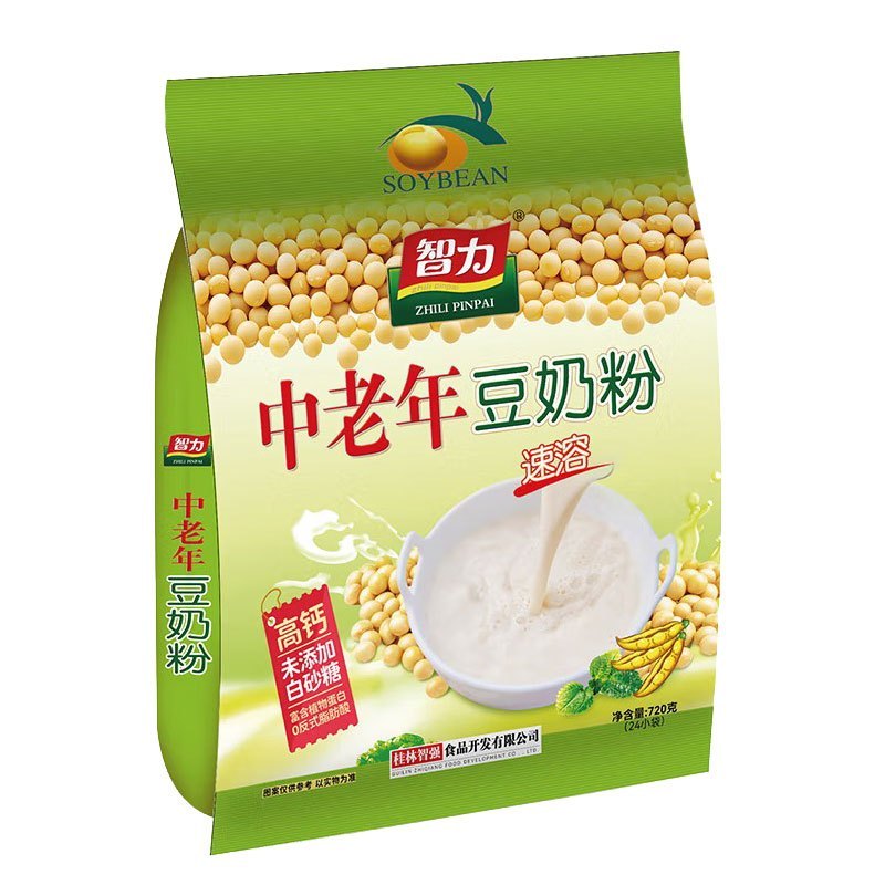 智力中老年豆奶粉720g无白砂糖老年人营养早餐非脱脂冲饮小袋装即食