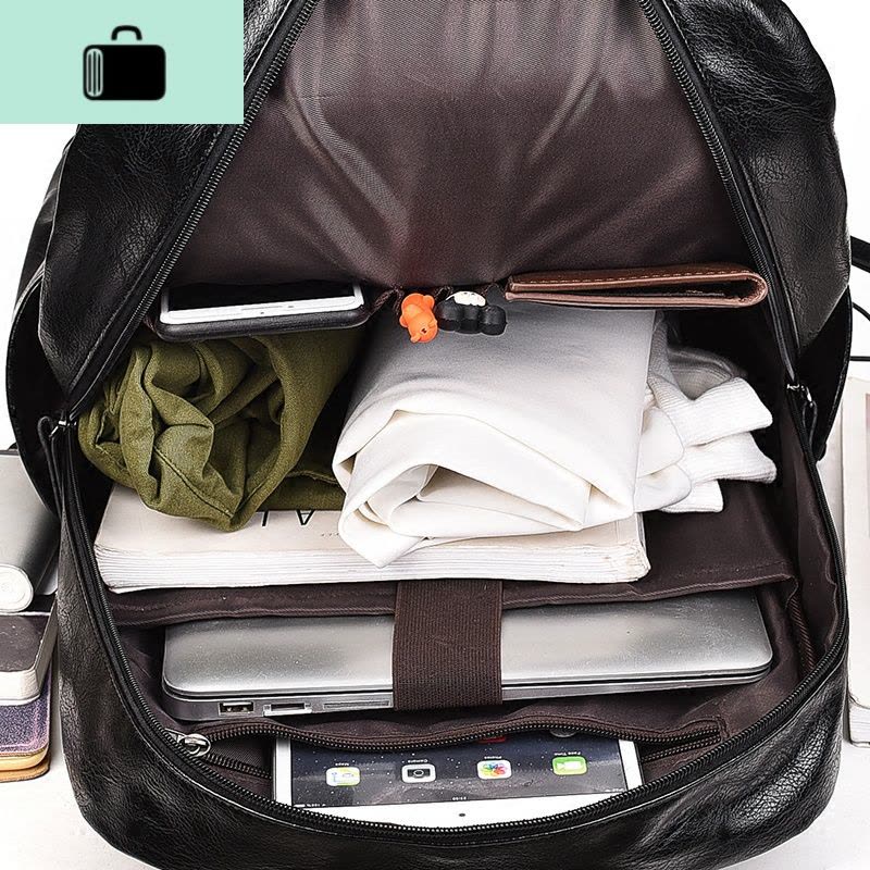 时尚男士背包韩版皮质双肩包男复古潮流15.6寸商务电脑包书包男包NEW LAKE 款13黑色(收藏送运费险)图片