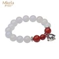梦克拉 S925银红玛瑙白玛瑙银猪手串 发财猪 时尚潮流撞色手链 白玛瑙