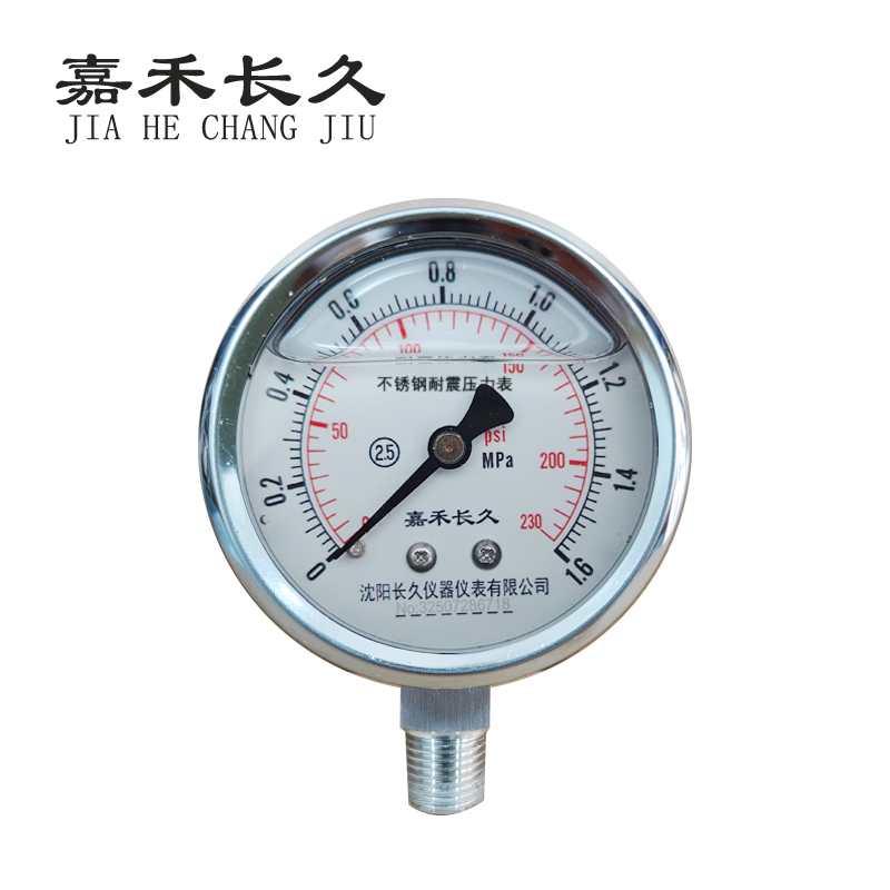 嘉禾长久 不锈钢耐震压力表检测型 YN60BF 块 YN60BF，0-1.6Mpa