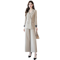 小样传奇 西服套装女洋气春秋2021双排扣西装职业两件套设计感阔腿裤轻熟风