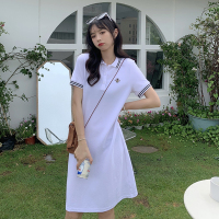女装连衣裙夏季2021新款显瘦POLO领短袖chic白色休闲T恤裙子ins潮 白色 M