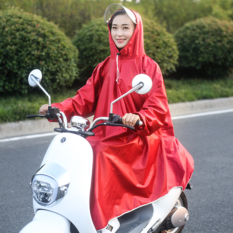 双帽檐带袖雨衣单人有袖电动车雨衣加大加厚摩托车雨披牛津布成人宇璇