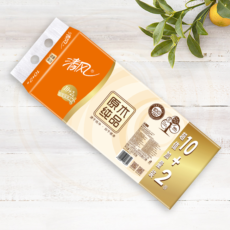 清风卷纸原木纯品三层90克12卷1080克无芯长卷卫生纸厕纸手纸新旧包装