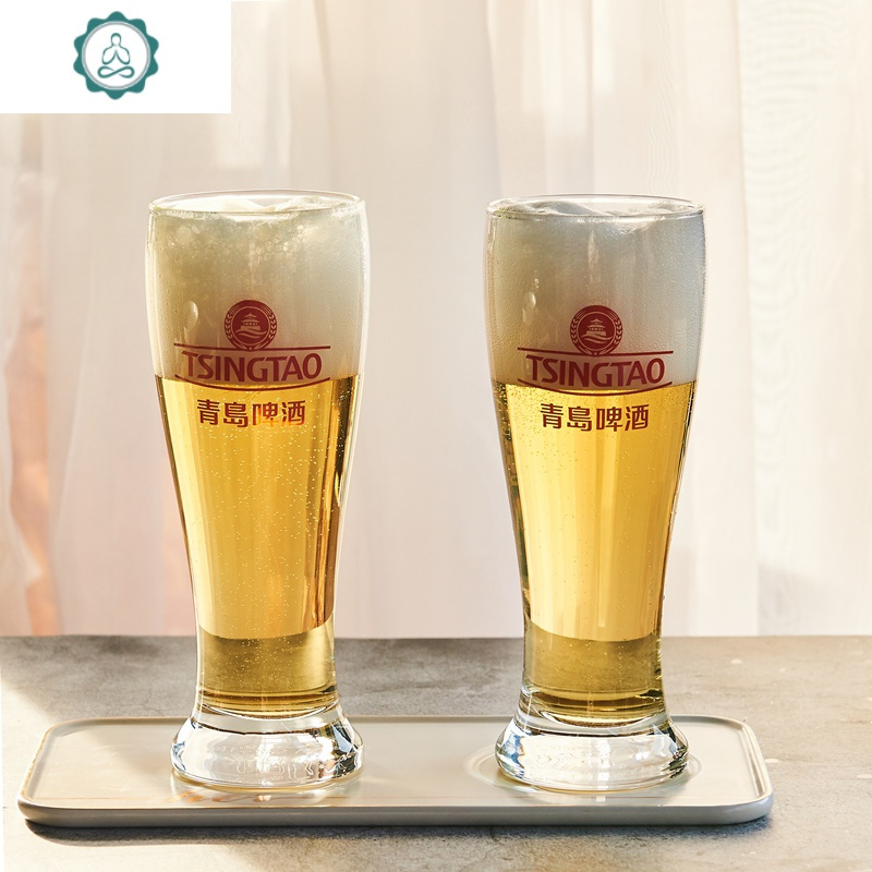青岛啤酒杯百威酒杯朝日扎啤杯柏龙杯子大容量黑玻璃杯