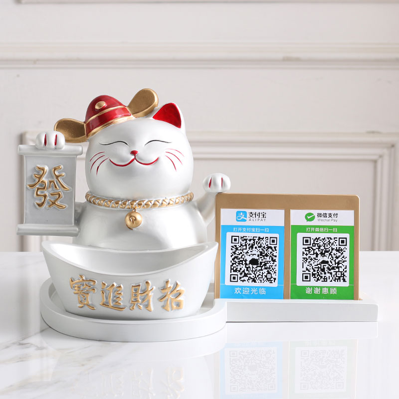 发财猫ins开业礼品创意新店铺二维码收银台大号储钱罐可爱猫 三维工匠 青色猫【带蓝牙】+彩盒_864