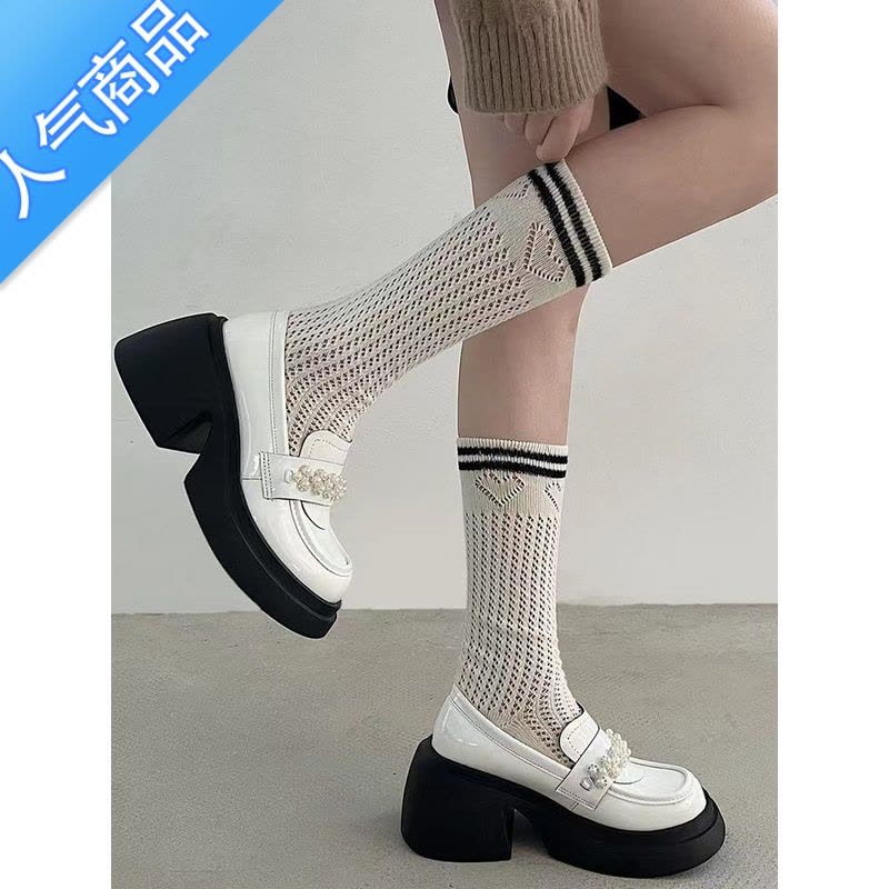 SUNTEK厚底乐福鞋女单鞋2023春秋新款甜酷珍珠高粗跟英伦玛丽珍jk小皮鞋图片