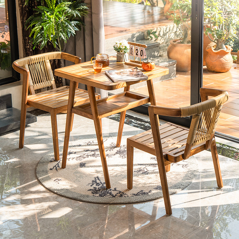 紫叶阳台茶桌椅组合实木三件套防晒休闲椅子简约看书家用一桌两椅 【A+级相思木】2【椅子】+1【60桌子】