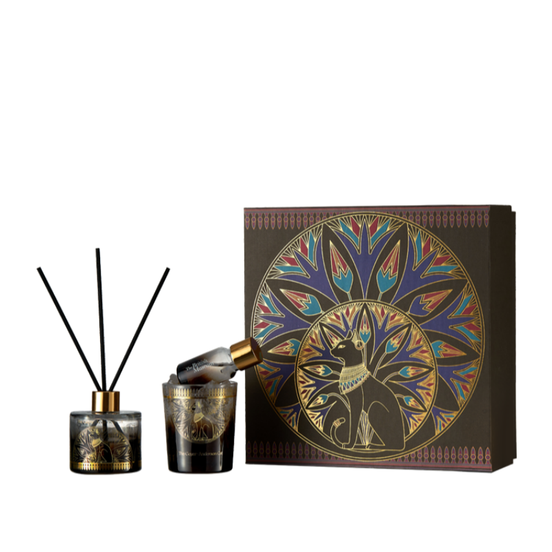 大英博物馆盖亚安德森猫系列无火香薰晶石散香器礼盒-埃及檀香（散香50ml、晶石130g、精油10ml ）