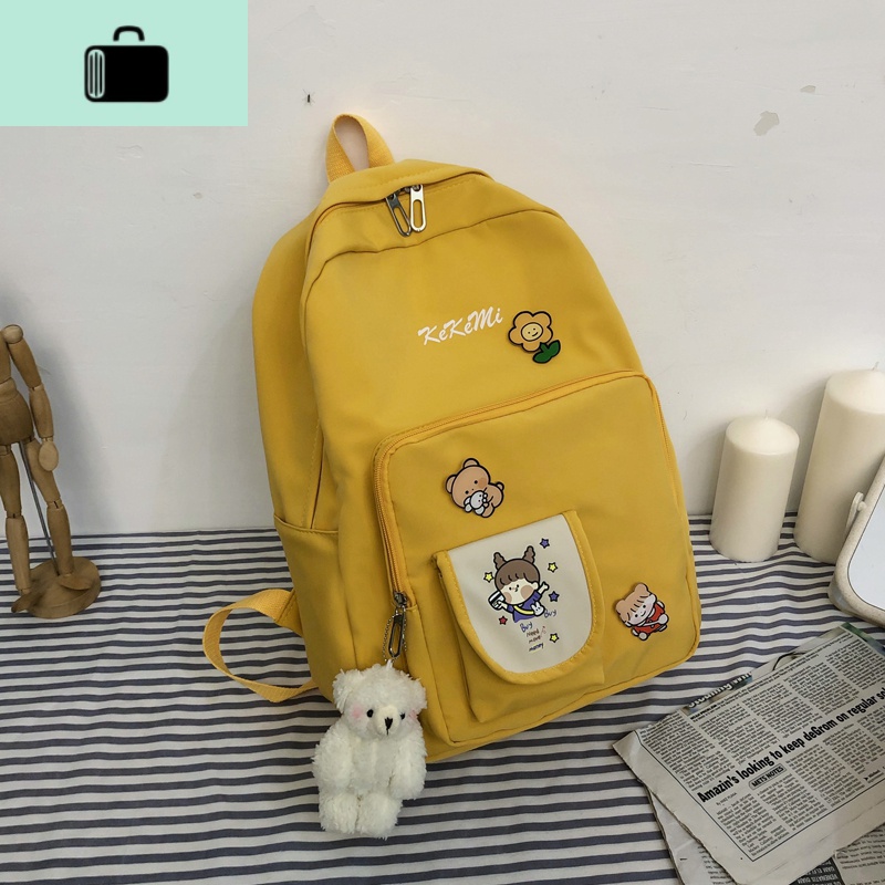 原宿日系 中学生chic背包初中生森系小清新少女ins双肩包NEW LAKE 黄色【配毛绒小白熊】