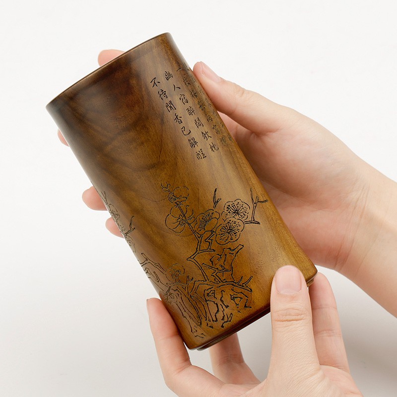 个性创意楠木竹节笔筒 多功能文房毛笔笔筒 复古实木质办公室笔桶 定制logo刻字 原木制桌面简约收纳盒V 三维工匠高清大图