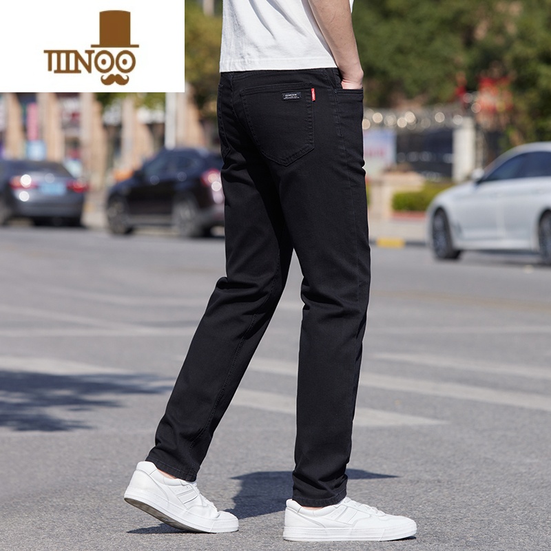 YANXU牛仔裤男士夏季薄款直筒宽松2023新款秋季潮牌弹力黑色休闲长裤子高清大图