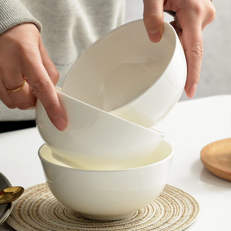 唐山骨瓷碗家用套装白色饭碗米饭碗陶瓷碗2024新款面碗餐具白瓷碗高清大图