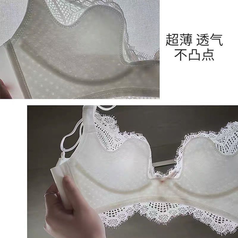 内衣女薄款夏季大胸文胸防下垂无钢圈 白色蕾丝无痕聚拢胸罩套装 白色(单件) 32/70A