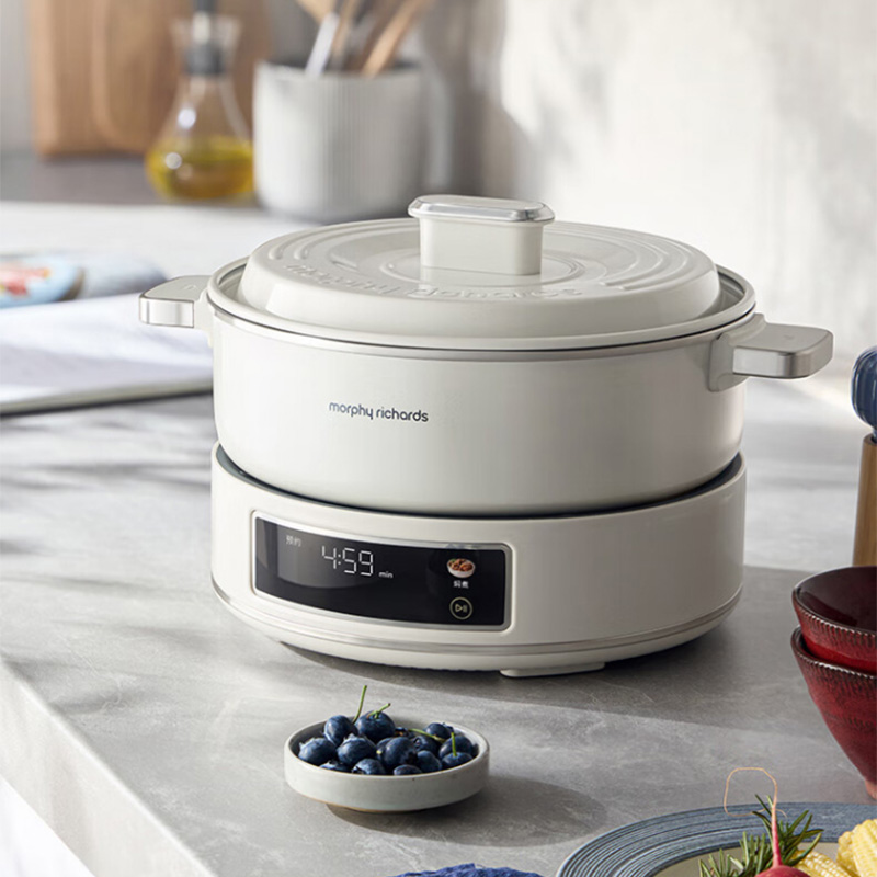 摩飞电火锅一键计时分体式设计智能预约清洗便捷白色MR8902高清大图