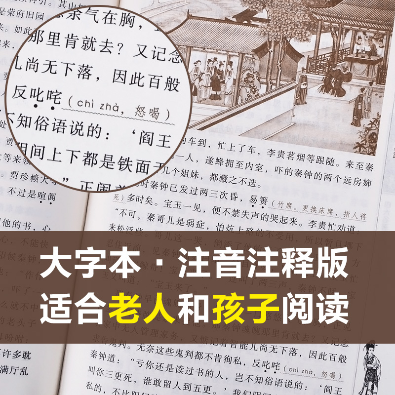 [醉染正版]红楼梦原著正版高中生 疑难字注音带注释 青少年版阅读大字本绣像版 无删减四大名著全套原著正版之一中国古典小说高清大图