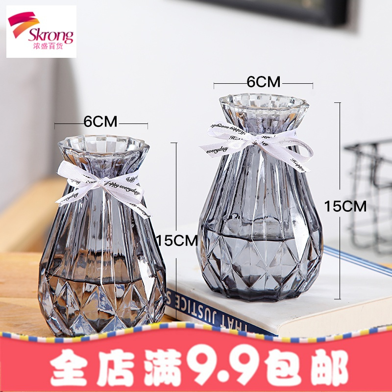 创意玻璃花瓶欧式简约水养植物绿萝器皿客厅摆件 鲜花水培干花瓶