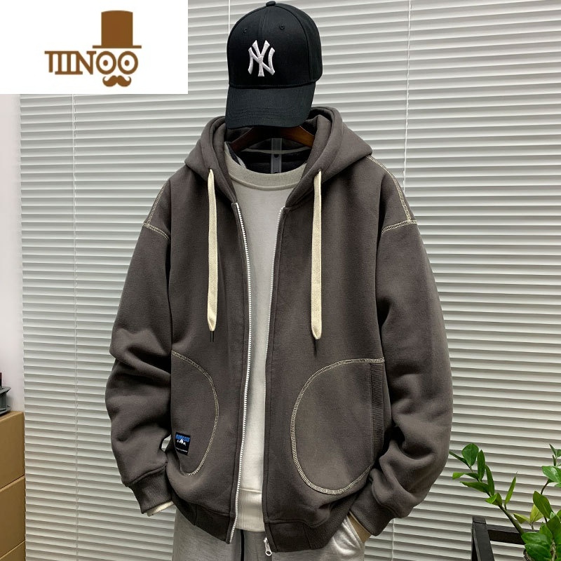 YANXU2023新款连帽拉链开衫卫衣外套男士休闲宽松百搭运动套X款新高清大图