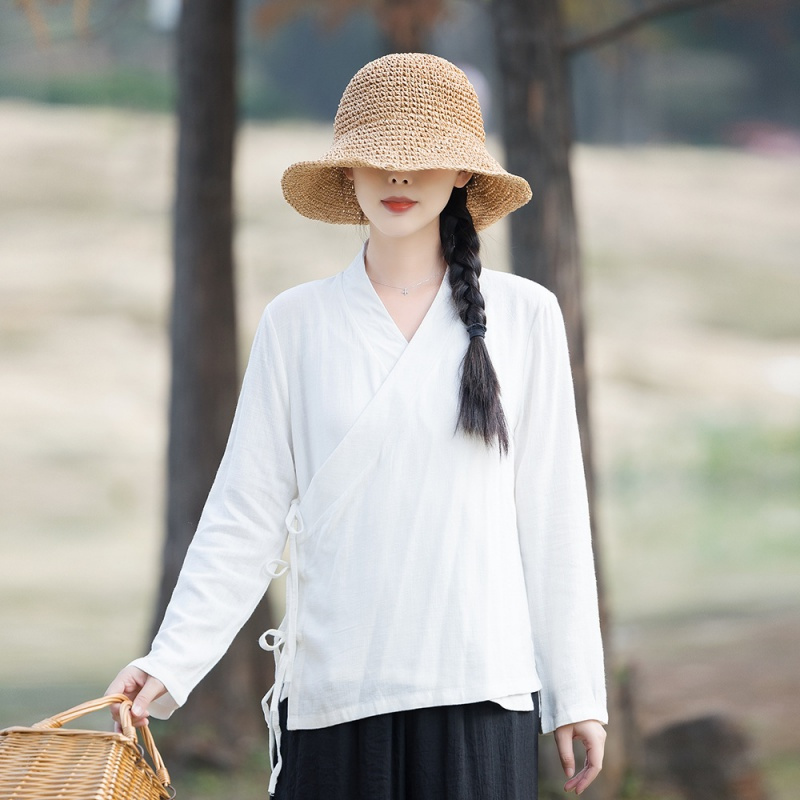 棉麻唐装上衣中国风素衣茶服女太极禅意禅服居士服佛系打坐夏