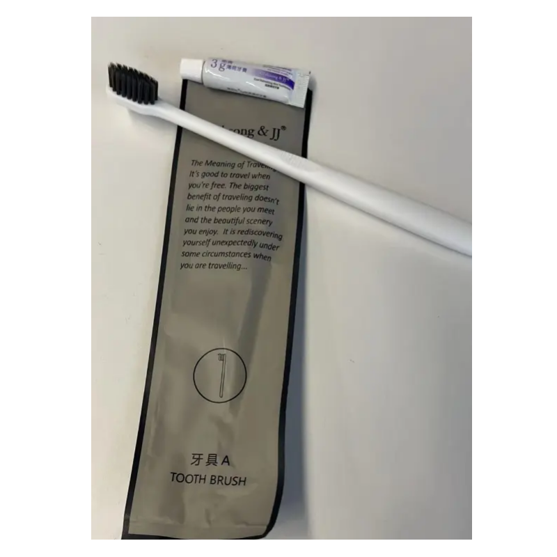 瑰柏松高档酒店宾馆一次性PP白色牙刷黑色竹炭丝 3g薄荷牙膏套装(100套 )