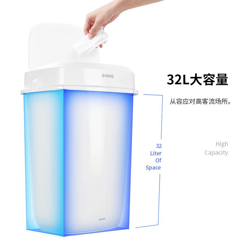 瑞沃智能垃圾筒卫生间厕所壁挂式电动自动垃圾筒家用32L大容量 PL-151040S白色[感应款]高清大图