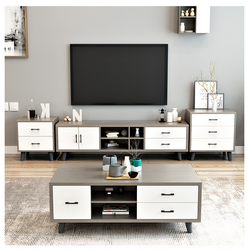 寻木匠北欧灰色板式电视柜客厅小户型16米电视柜茶几边几组合简约现代